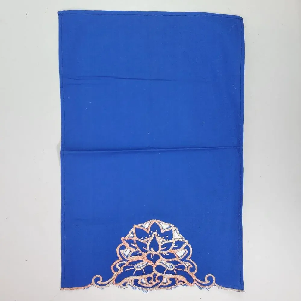 Vintage Hand Towel Blue w/ Pink Embroidery 20x13 Inch